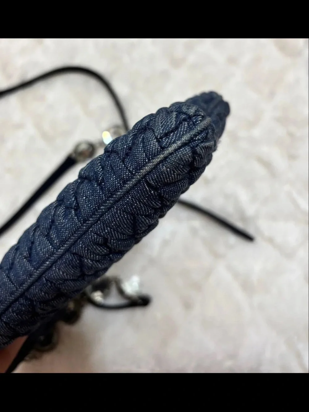 Miu Miu Navy Quilted Denim Crossbody with Crystal Accent